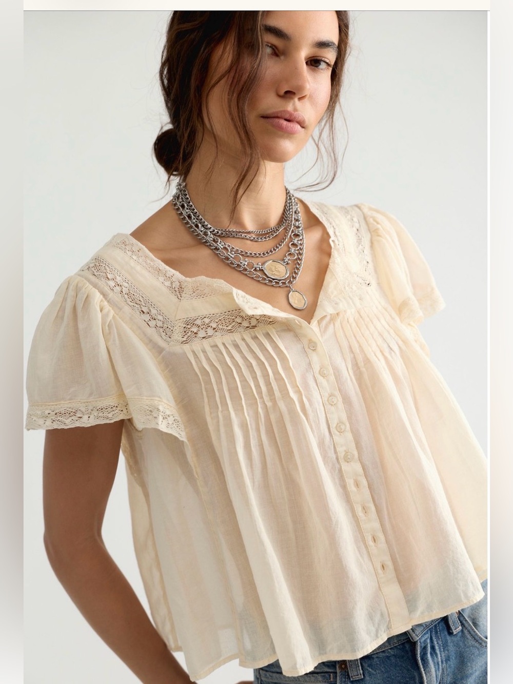 Free People Monica Breezy Babydoll Top cream S